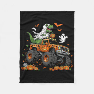 Dinosaur T-rex Riding Monster Truck Halloween Men  Fleece Blanket