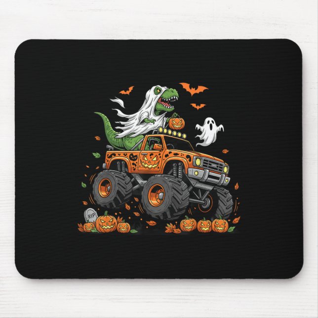 Dinosaur T-rex Riding Monster Truck Halloween Men  Mouse Pad (Front)