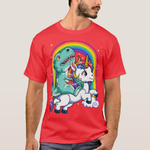 Dinosaur T rex Riding Unicorn for Girls Women Kids T-Shirt