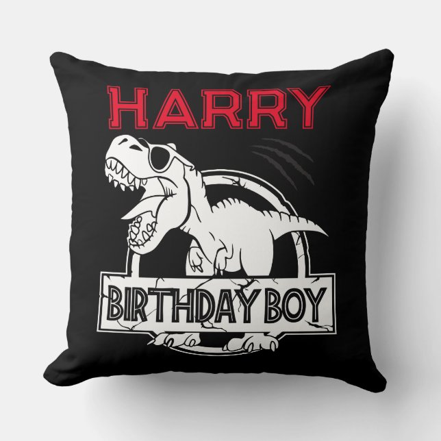 Dinosaur T Rex ROAR BIRTHDAY BOY Throw Pillow (Front)