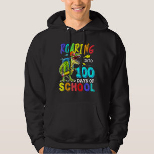Dinosaur T Rex Roaring Into 100 Days Of School Boy Hoodie
