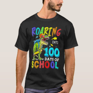Dinosaur T Rex Roaring Into 100 Days Of School Tea T-Shirt