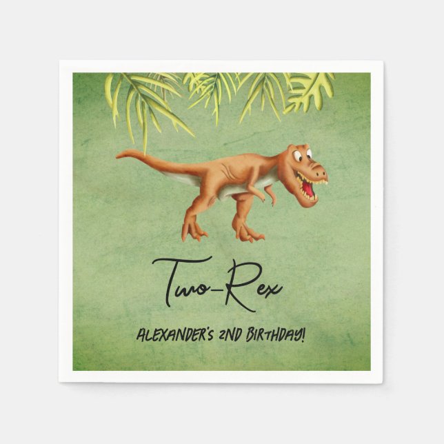 Dinosaur T Rex Second Birthday Party  Napkin (Front)