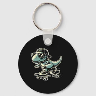 Dinosaur T Rex Skateboarding Funny Retro Skating  Keychain
