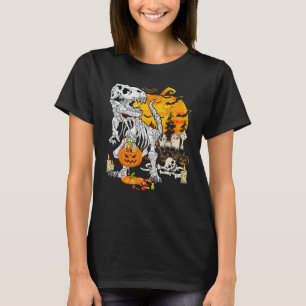 Dinosaur T Rex Skeleton Pumpkin Funny Halloween Co T-Shirt