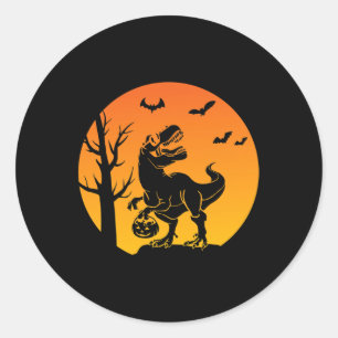 Dinosaur T Rex Skeleton Pumpkin With Moon Bulldog  Classic Round Sticker