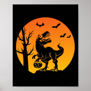 Dinosaur T Rex Skeleton Pumpkin With Moon Bulldog  Poster