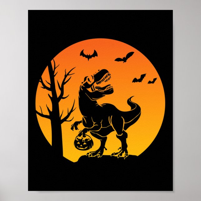 Dinosaur T Rex Skeleton Pumpkin With Moon Bulldog  Poster (Front)