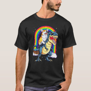 Dinosaur T Rex Space Galaxy Rainbow Corgi T-Shirt