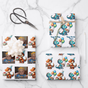 Dinosaur T-rex themed Personalized Birthday Wrapping Paper Sheet