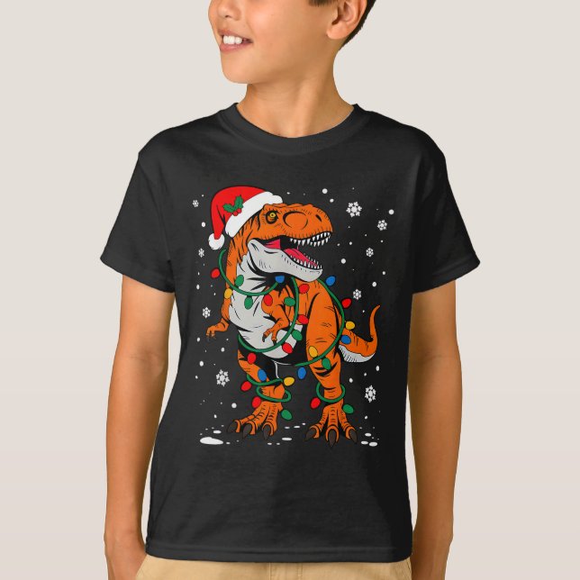 Dinosaur T Rex Tree Christmas Funny Xmas Dino Boys T-Shirt (Front)