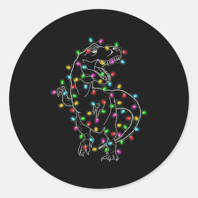Dinosaur T-rex Tree Christmas Sweater Xmas Pet Din Classic Round Sticker (Front)
