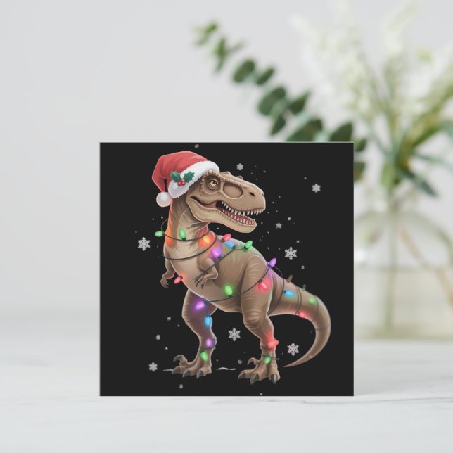 Dinosaur T-rex Tree Christmas Xmas Pet Dino Trex  Holiday Card (Standing Front)