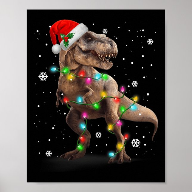 Dinosaur T-rex Tree Christmas  Xmas Pet Dino Trex  Poster (Front)