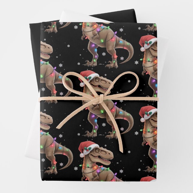 Dinosaur T-rex Tree Christmas Xmas Pet Dino Trex  Wrapping Paper Sheet (In situ)