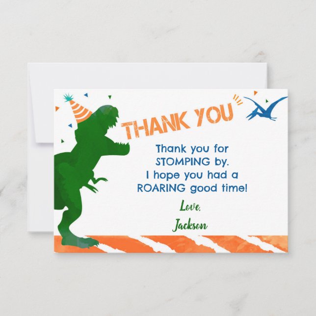 Dinosaur T-Rex Trex Birthday Party Thank You Cards (Front)