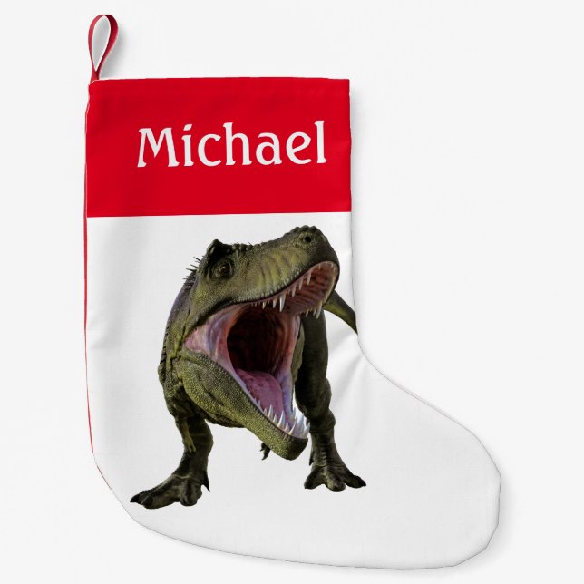 Dinosaur T-Rex Tyrannosaurus  Personalized Small Christmas Stocking (Front)