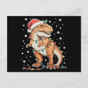 Dinosaur T Rex Xmas Dino Christmas Lights Holiday Postcard