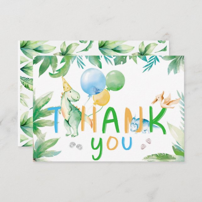  Dinosaur Thank you Cards (Front/Back)