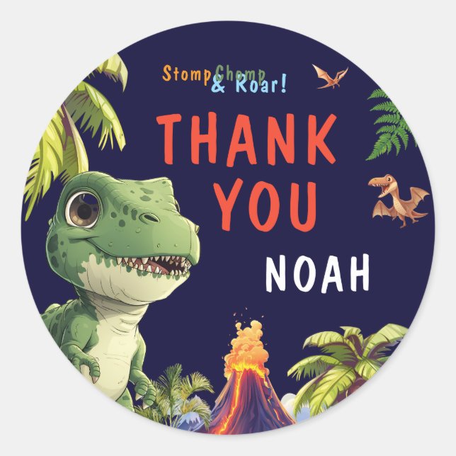Dinosaur Thank You Classic Round Sticker (Front)
