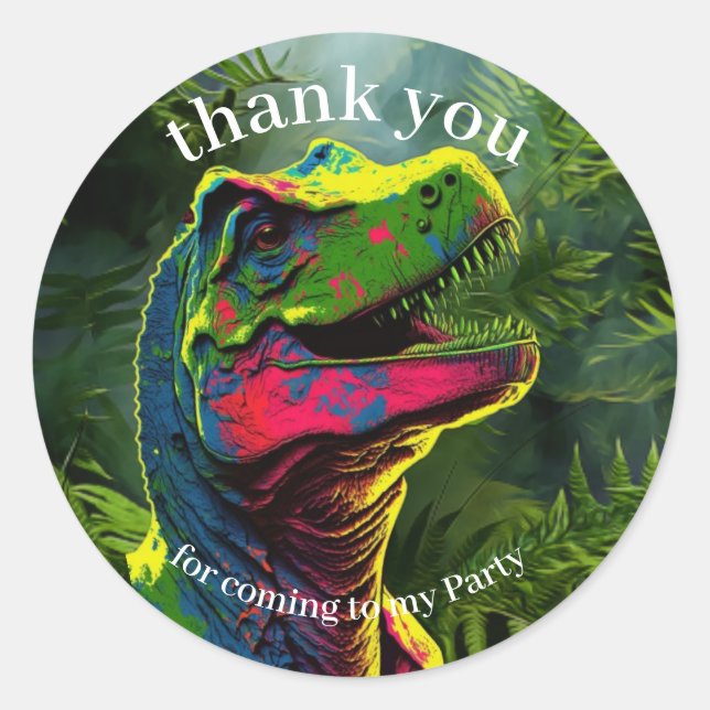 Dinosaur Thank You pink Jungle Classic Round Sticker (Front)