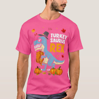 Dinosaur Thanksgiving Boys Turkey Saurus T rex Pil T-Shirt