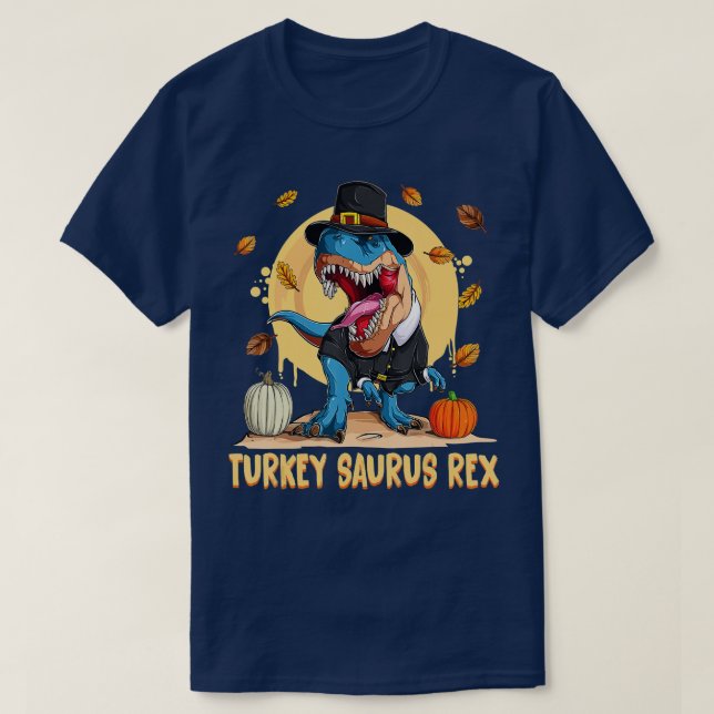 Dinosaur Thanksgiving Boys Turkey Saurus T rex  -  T-Shirt (Design Front)