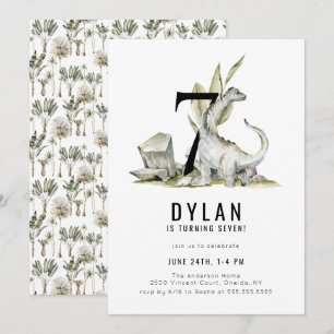 Dinosaur Theme 7th Birthday Party Invitation