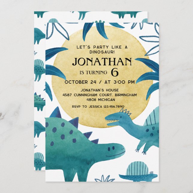 Dinosaur Theme Birthday Party Invitation (Front/Back)