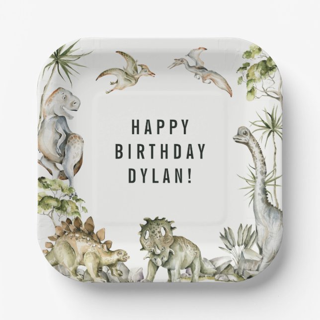 Dinosaur Theme Birthday Party Paper Plate (Front)