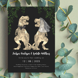 Dinosaur Theme Black and White Wedding Invitation