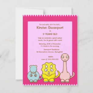 Dinosaur Theme Girl's Birthday Party Invitation