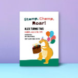 Dinosaur Theme Kids 2nd Birthday Party Invitations<br><div class="desc">Stomp,  Chomp,  Roar. Customize cute dinosaur with balloon and cake is celebrating your baby's big day. Kids dinosaur themed birthday party invitations for your boy or girl is great for your toddler's 1st,  2nd,  3rd,  4th or 5th birthday party. Dinosaur with cake illustration on back.</div>