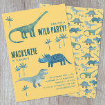 Dinosaur Theme Kids Birthday Party Invitation<br><div class="desc">Time for a wild birthday party!  A fun bunch of adorable dinosaurs on a yellow background,  ready to customize with your child's name,  age and party details.
Great for any age child,  boy or girl.  The back features a matching dinosaur pattern.  Original art by Nic Squirrell.</div>