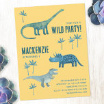 Dinosaur Theme Kids Birthday Party Invitation Postcard<br><div class="desc">Time for a wild birthday party!  A fun bunch of adorable dinosaurs on a yellow background,  ready to customize with your child's name,  age and party details.  Great for any age child,  boy or girl.  The back is blank for your own message.  Original art by Nic Squirrell.</div>