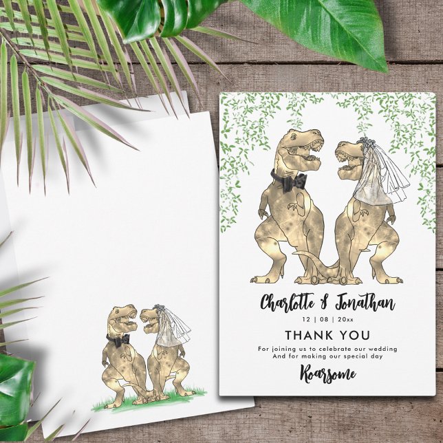 Dinosaur Thème Mariage Merci (Funny T-Rex bride and groom dinosaur themed wedding thank you card )