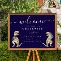 Dinosaur Theme Navy Blue Wedding Welcome Sign