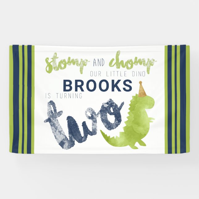 Dinosaur Theme Our Little Dino Blue Green Gold Banner (Horizontal)