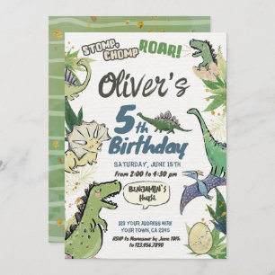 Dinosaur Theme Party Birthday, T Rex Invitation