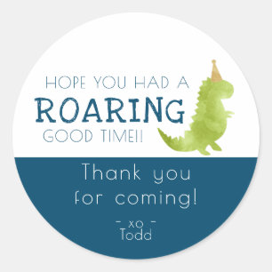 Dinosaur theme party roar roaring good time Thanks Classic Round Sticker