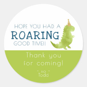 Dinosaur theme party roar roaring good time Thanks Classic Round Sticker