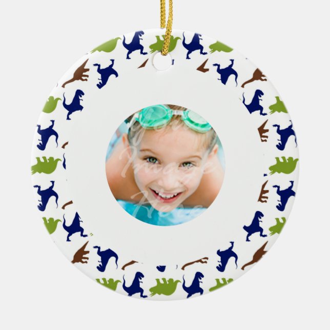 Dinosaur Theme Pattern Custom Photo Ceramic Ornament (Front)