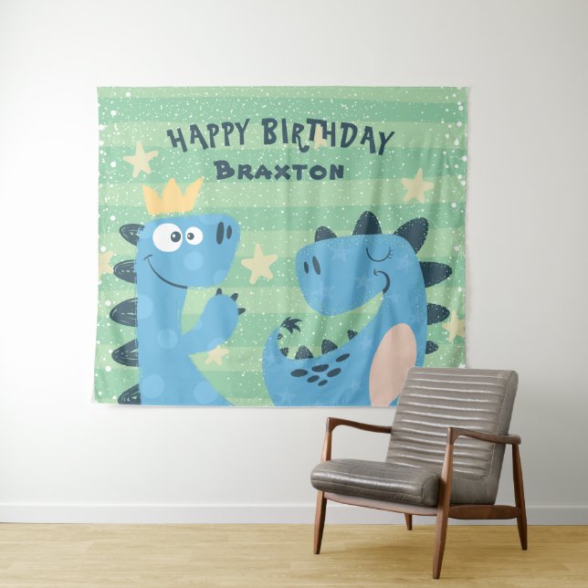Dinosaur Theme Photo Backdrop Boy's Birthday Party Tapestry (In Situ (Horizontal))