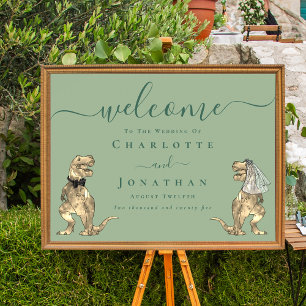 Dinosaur Theme Sage Green Wedding Welcome Sign