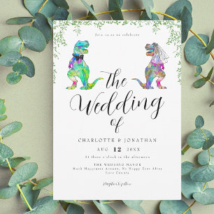 Dinosaur Theme Script Wedding Invitation