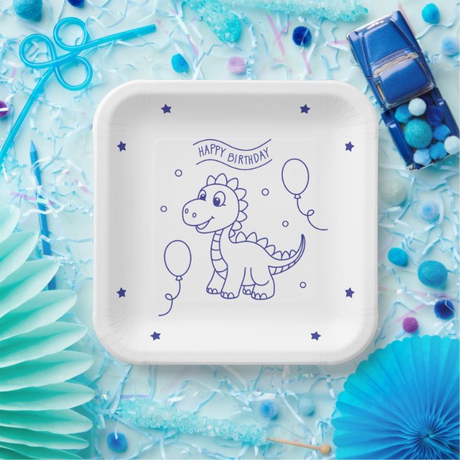 dinosaur theme square paper plate (Party)