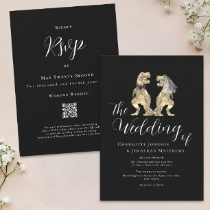 Dinosaur Theme Wedding Black and White QR Code Invitation