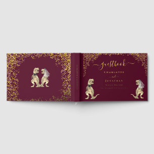 Dinosaur Theme Wedding Burgundy Red & Gold Guest Book