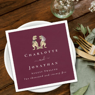 Dinosaur Theme Wedding Custom Burgundy Cream Napkin