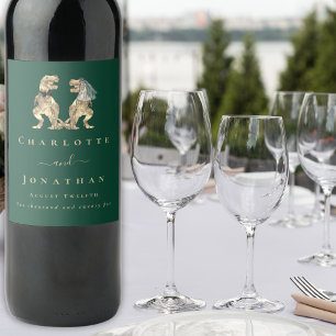 Dinosaur Theme Wedding Dark Green Wine Label